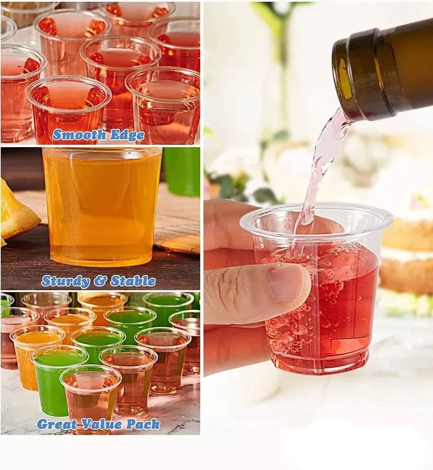 72 PCS Clear Shot Glasses Plastic Disposable Cups Wine Party Catering Bar 2 oz