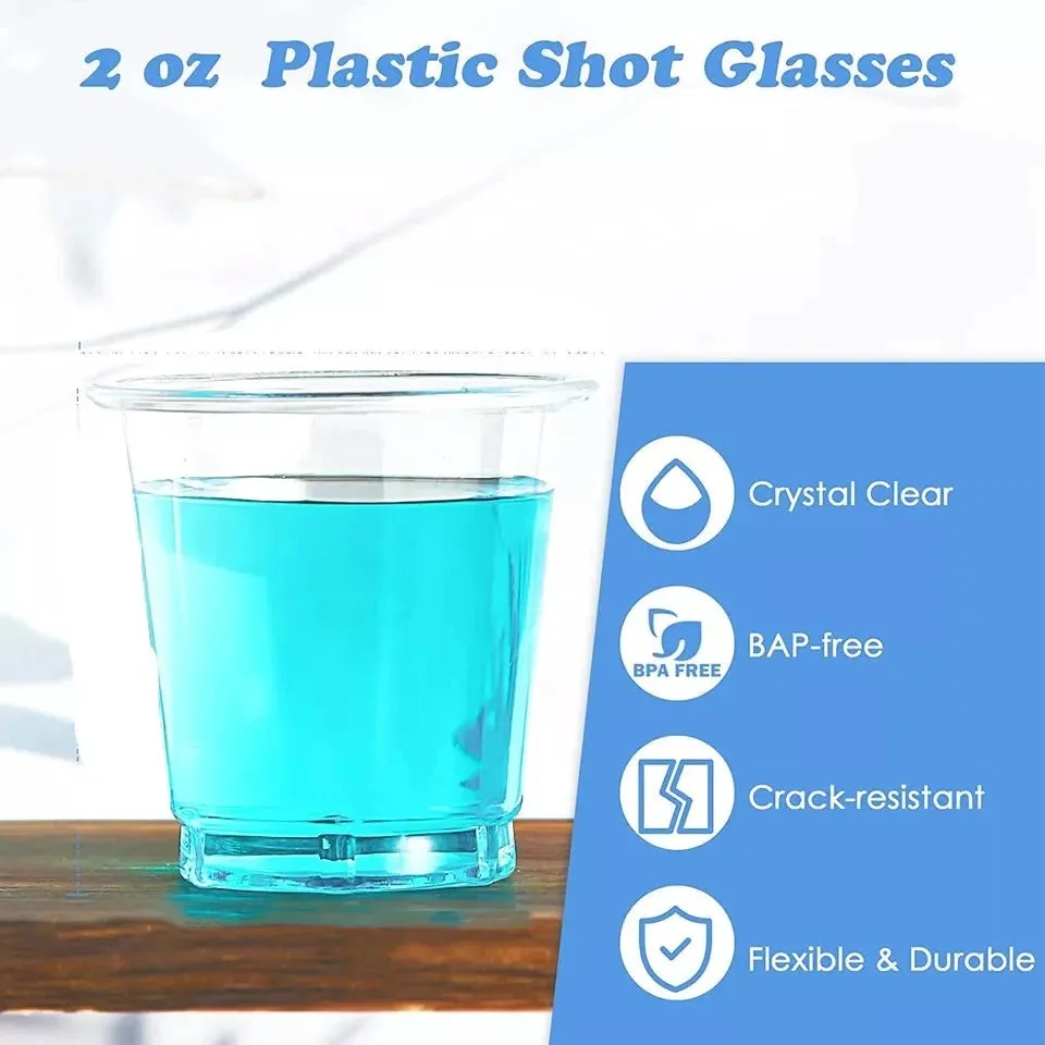 72 PCS Clear Shot Glasses Plastic Disposable Cups Wine Party Catering Bar 2 oz