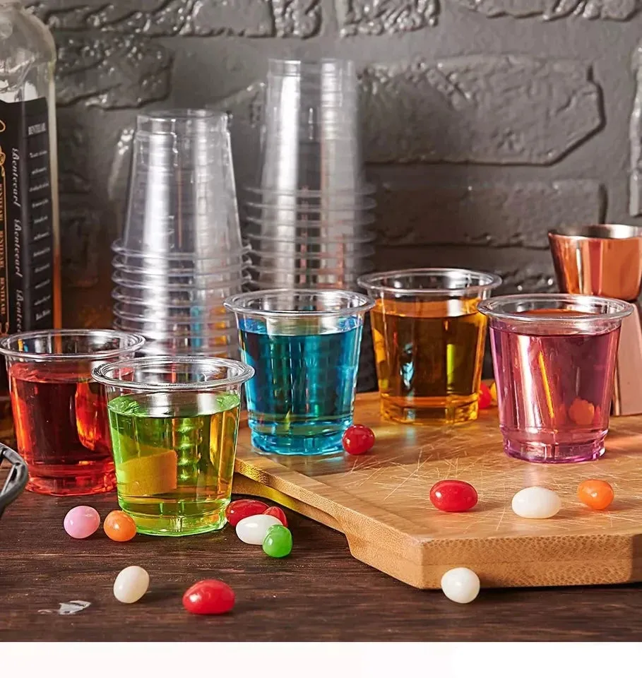 72 PCS Clear Shot Glasses Plastic Disposable Cups Wine Party Catering Bar 2 oz