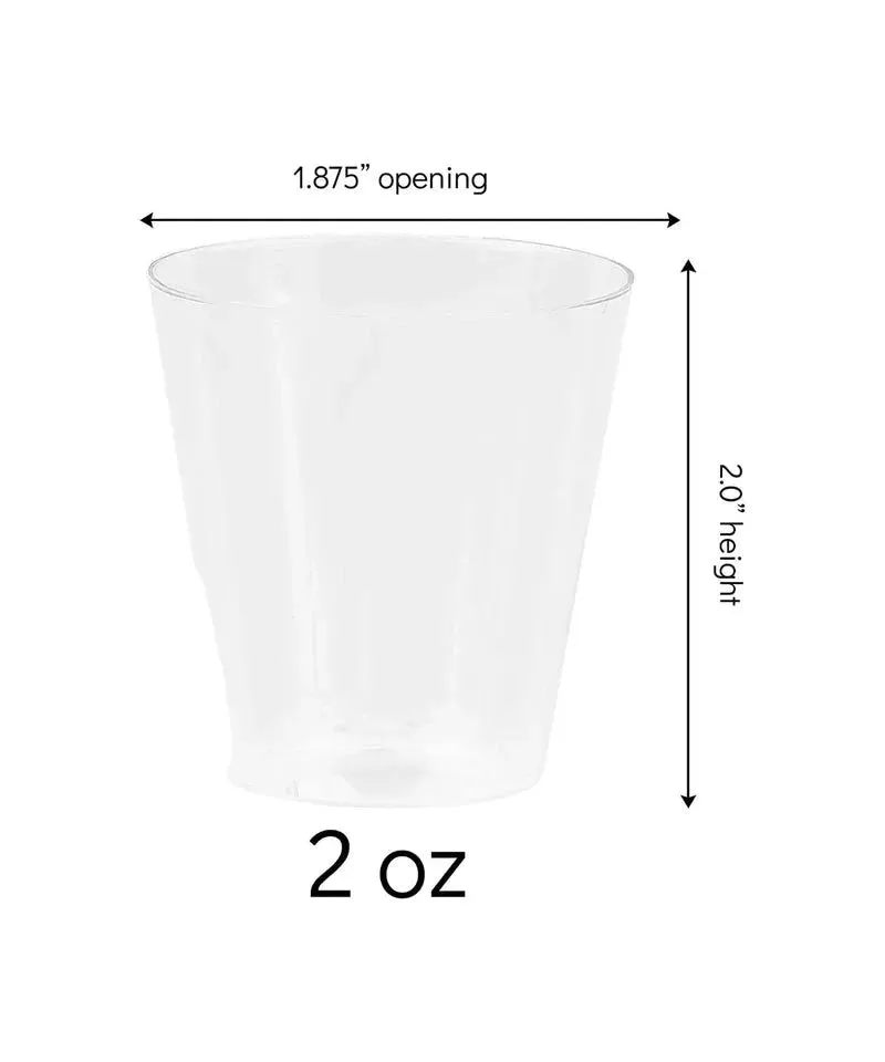 72 PCS Clear Shot Glasses Plastic Disposable Cups Wine Party Catering Bar 2 oz
