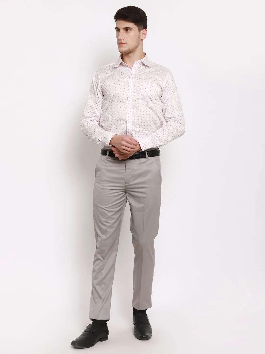 AmericanElm Men's Light Grey Solid Slim Fit stretchable Formal Trouser