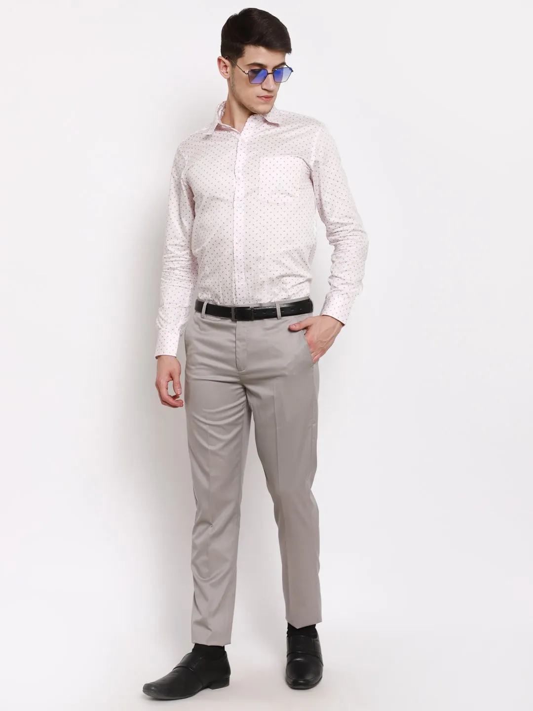 AmericanElm Men's Light Grey Solid Slim Fit stretchable Formal Trouser
