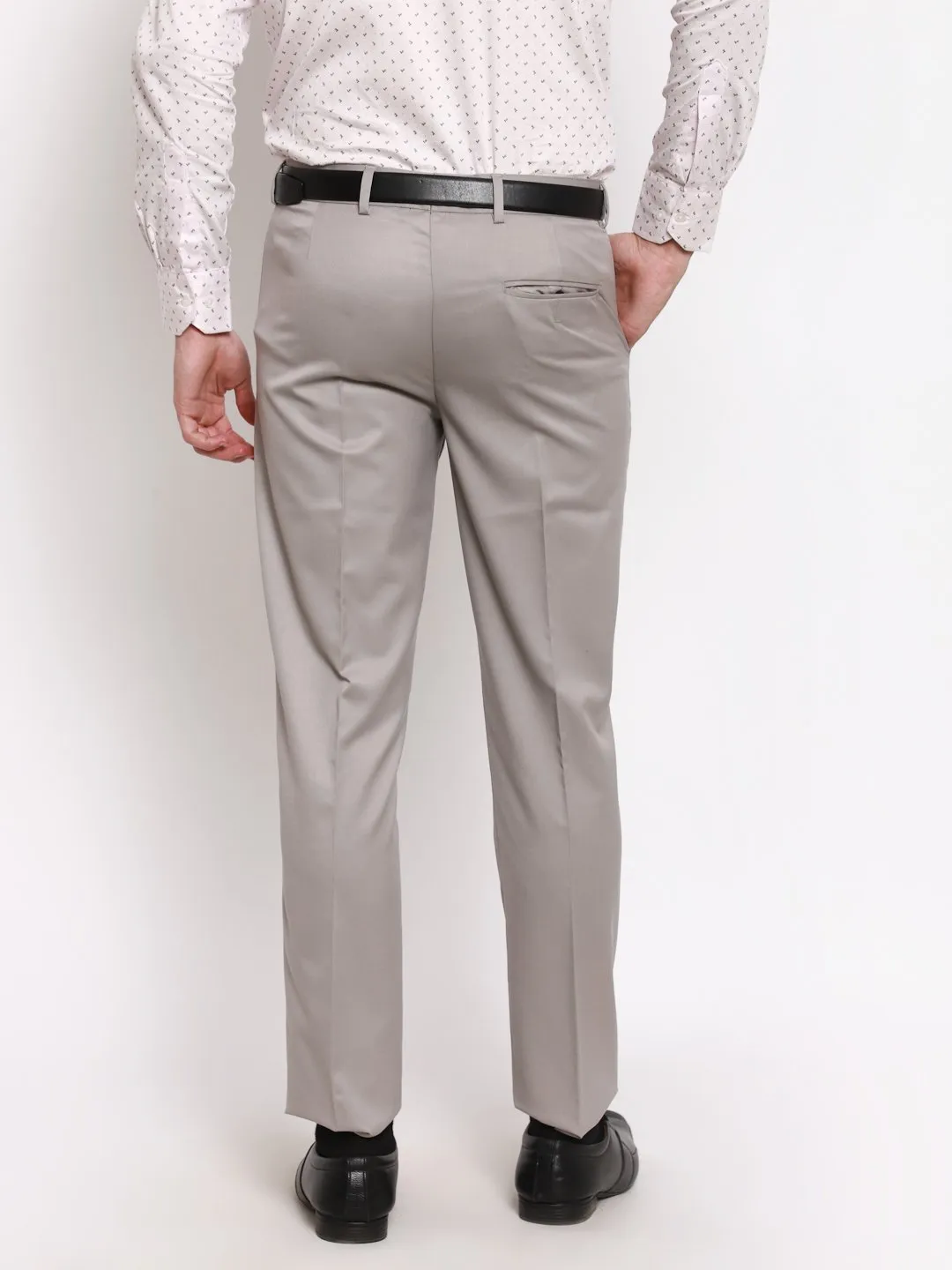 AmericanElm Men's Light Grey Solid Slim Fit stretchable Formal Trouser