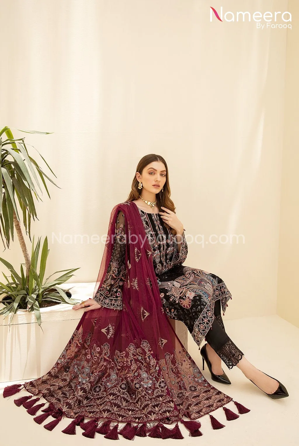 Baroque Pakistani Black Dress Party Wear Online #PF96