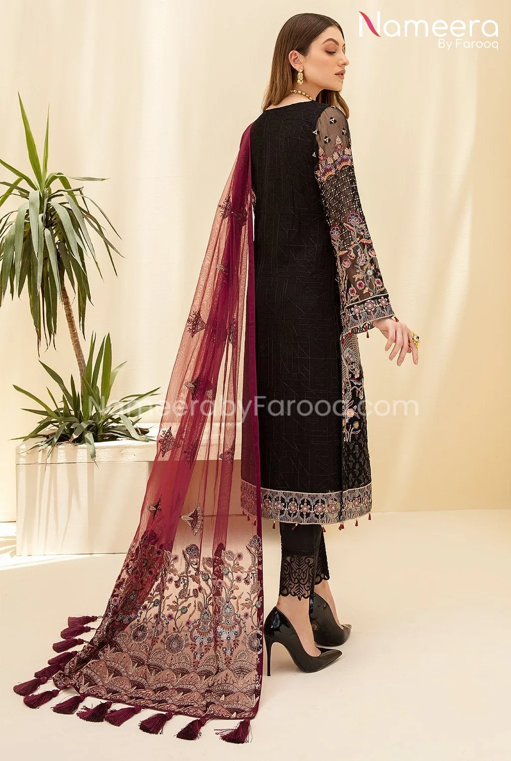 Baroque Pakistani Black Dress Party Wear Online #PF96