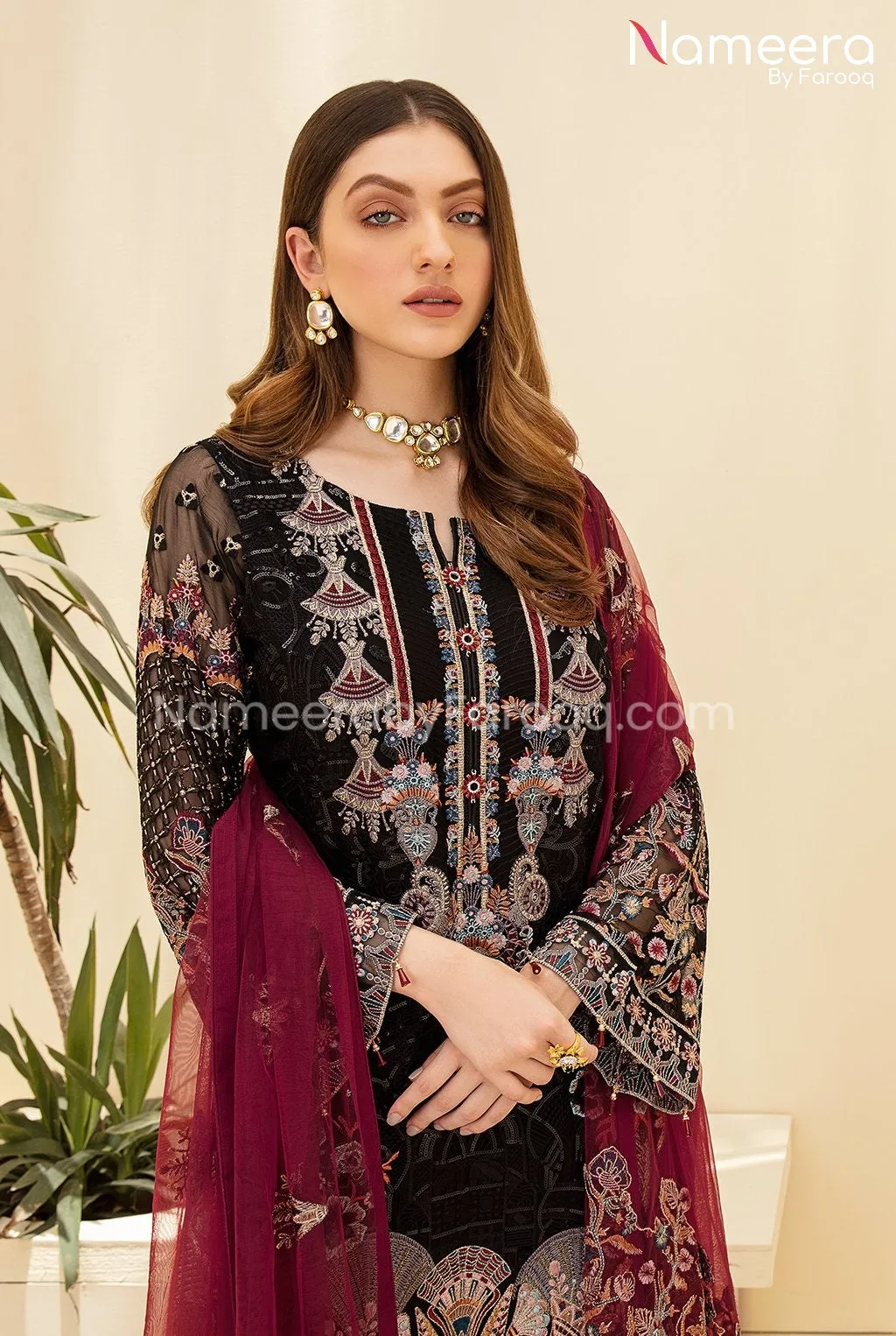 Baroque Pakistani Black Dress Party Wear Online #PF96