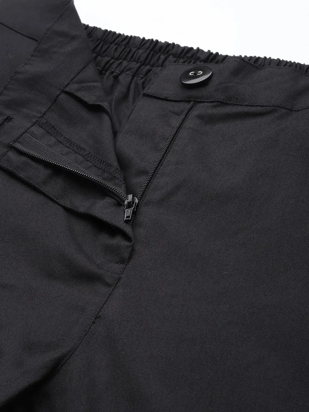 Black Solid Cotton Trousers