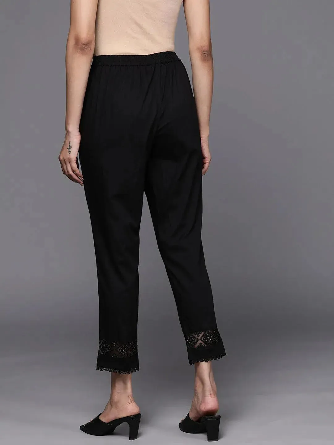 Black Solid Cotton Trousers