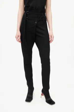 Black Wool High Waisted Belted Trouser