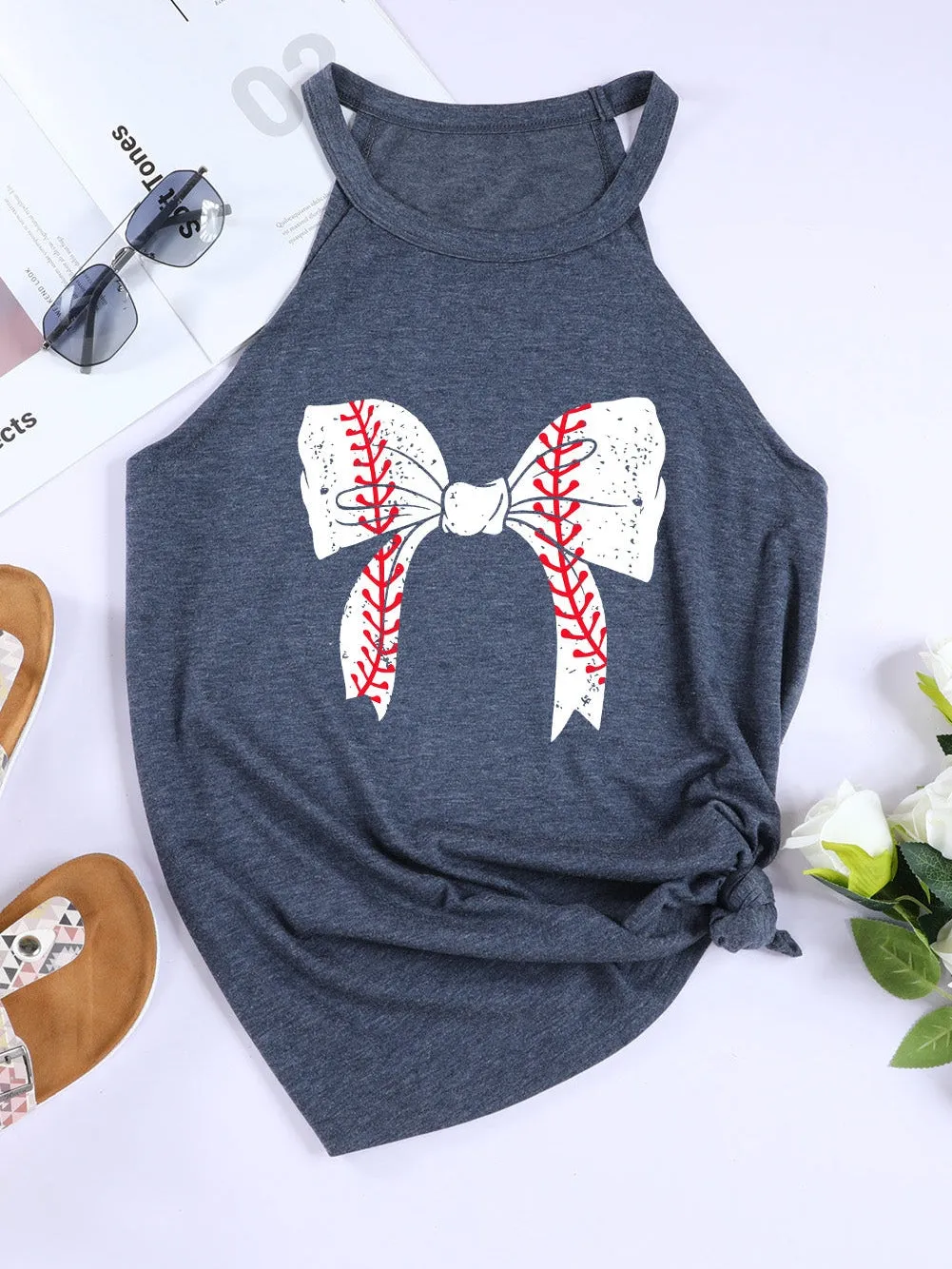 Blue Bow Knot Graphic Sleeveless Tank Top