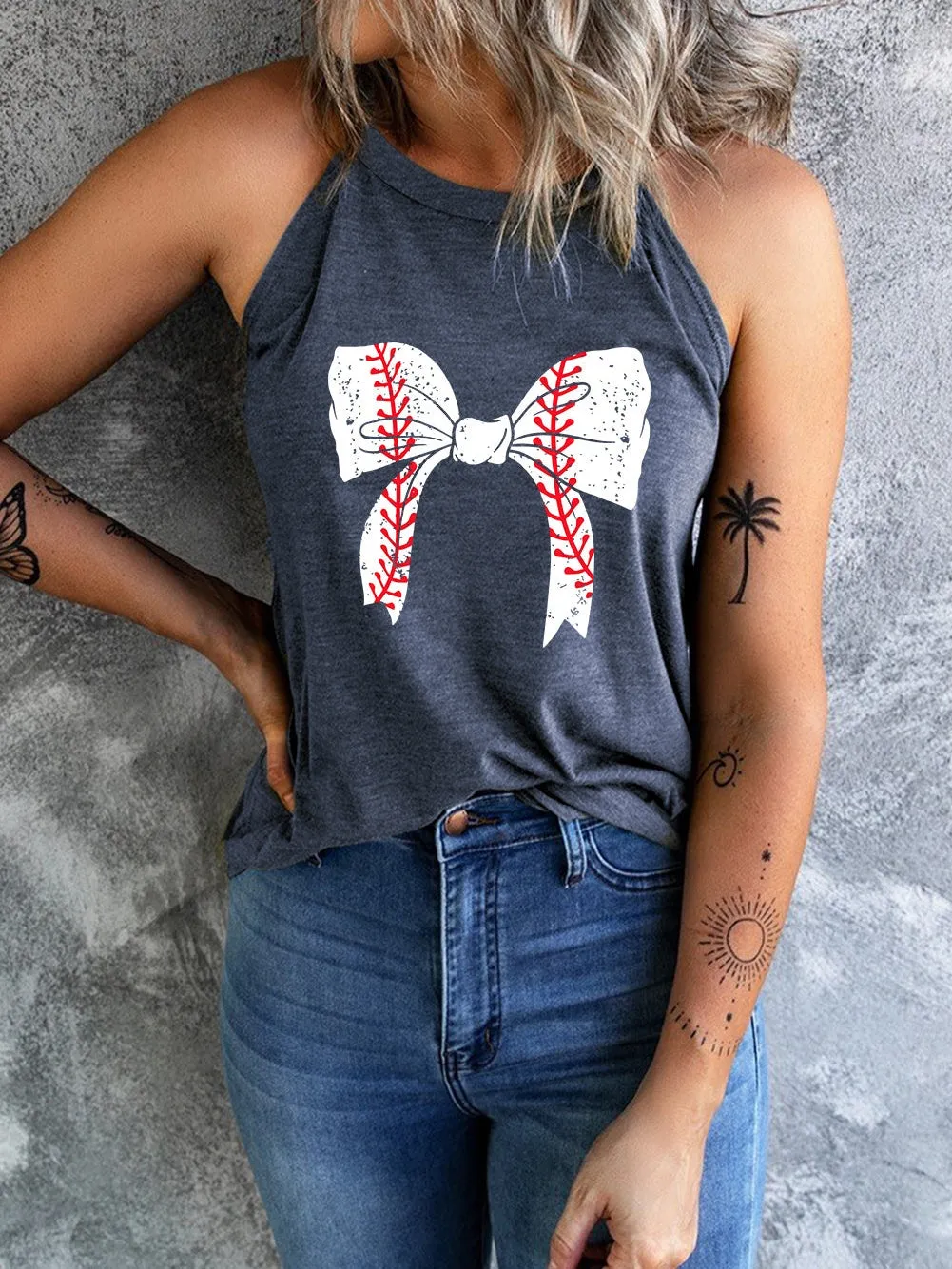 Blue Bow Knot Graphic Sleeveless Tank Top