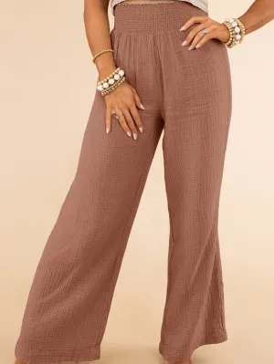 Blush Pink Wide Leg Plus Size Trousers with Textured Finish