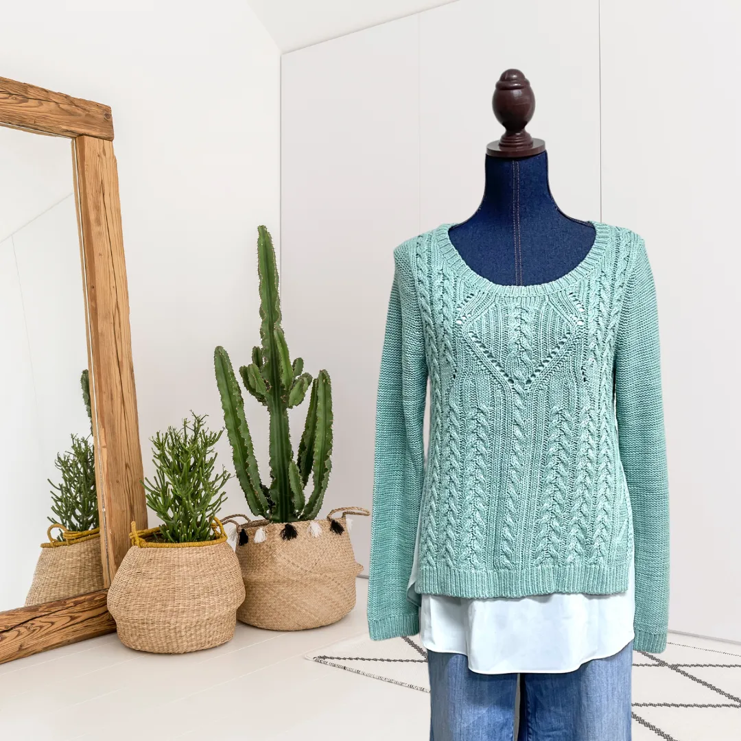 Cable Knit Polyester Hem Sweater