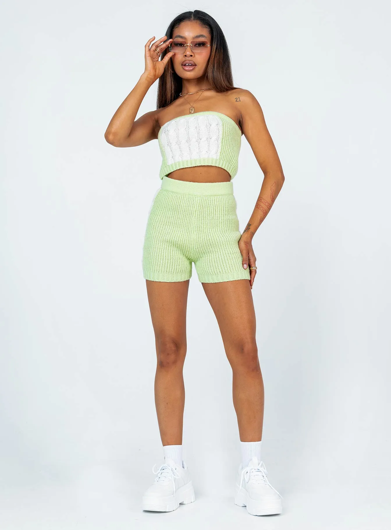 Cal Cable Knit Shorts Green
