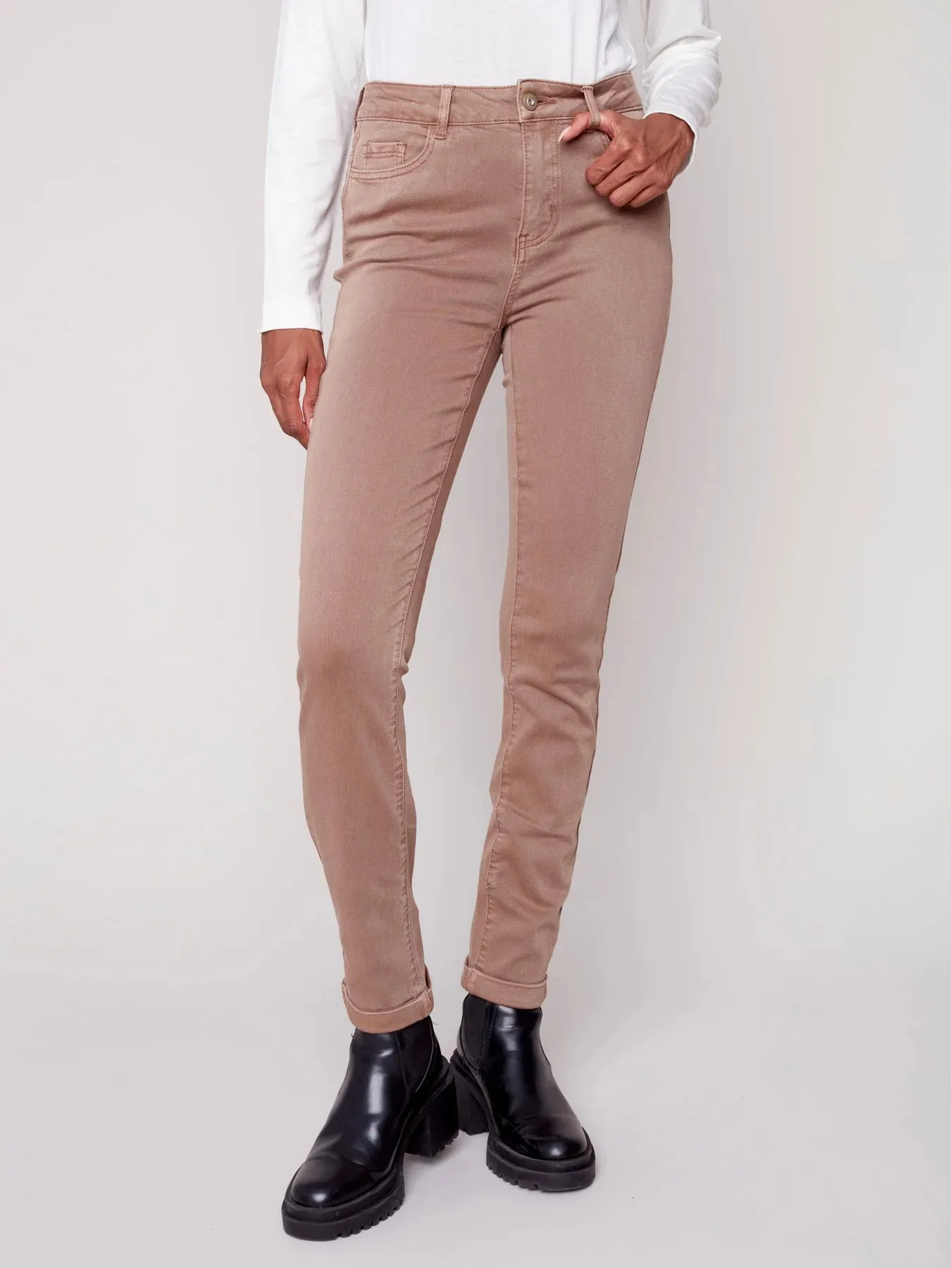 Cuffed Hem Twill Jeans