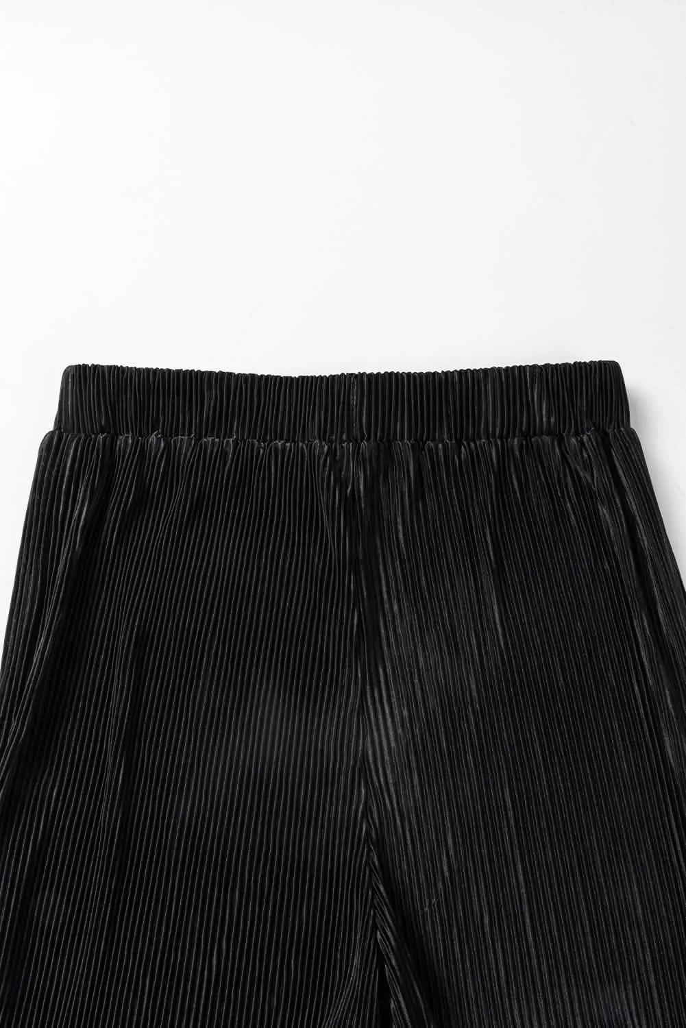 Elegant Black Cropped Sweater and Wide-Leg Trousers Set