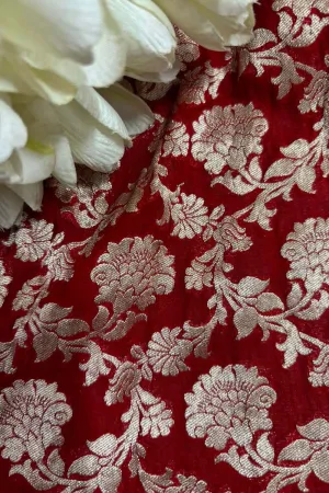Elegant Maroon Banarasi Handloom Pure Georgette Fabric ( 2.5 Mtr )