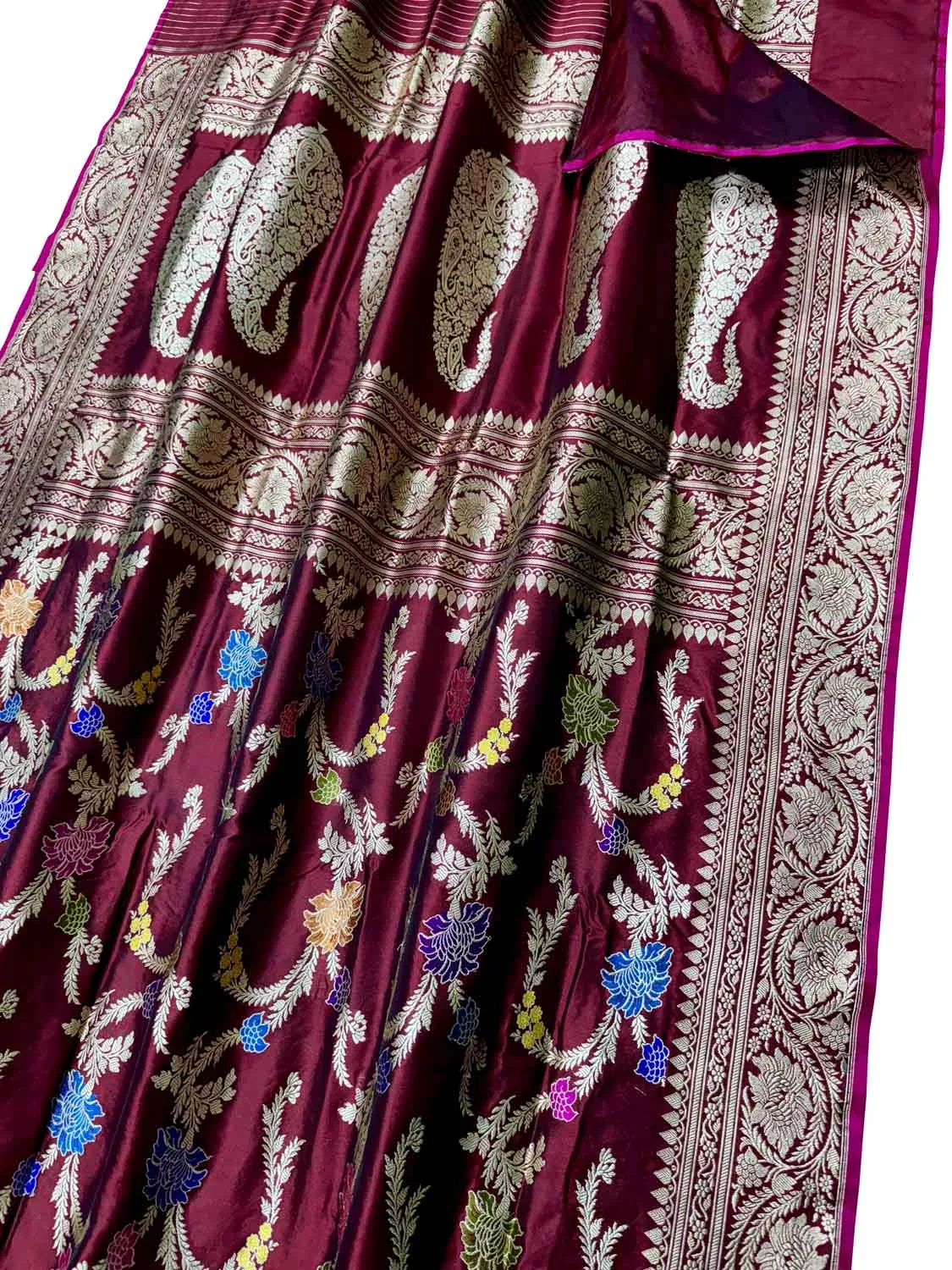 Elegant Maroon Banarasi Silk Meenakari Saree
