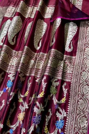 Elegant Maroon Banarasi Silk Meenakari Saree