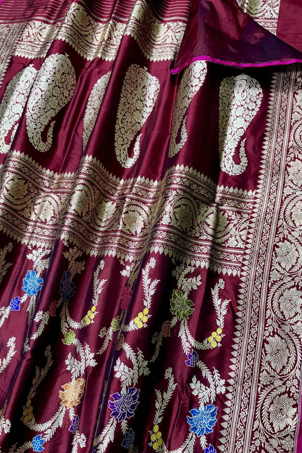 Elegant Maroon Banarasi Silk Meenakari Saree