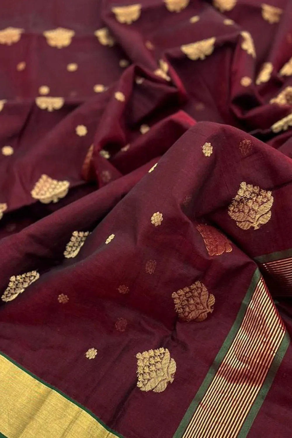 Elegant Maroon Chanderi Silk Cotton Saree