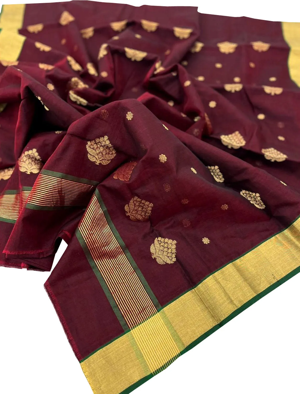 Elegant Maroon Chanderi Silk Cotton Saree