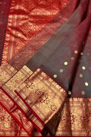 Elegant Maroon Chanderi Silk Saree - Handloom Beauty