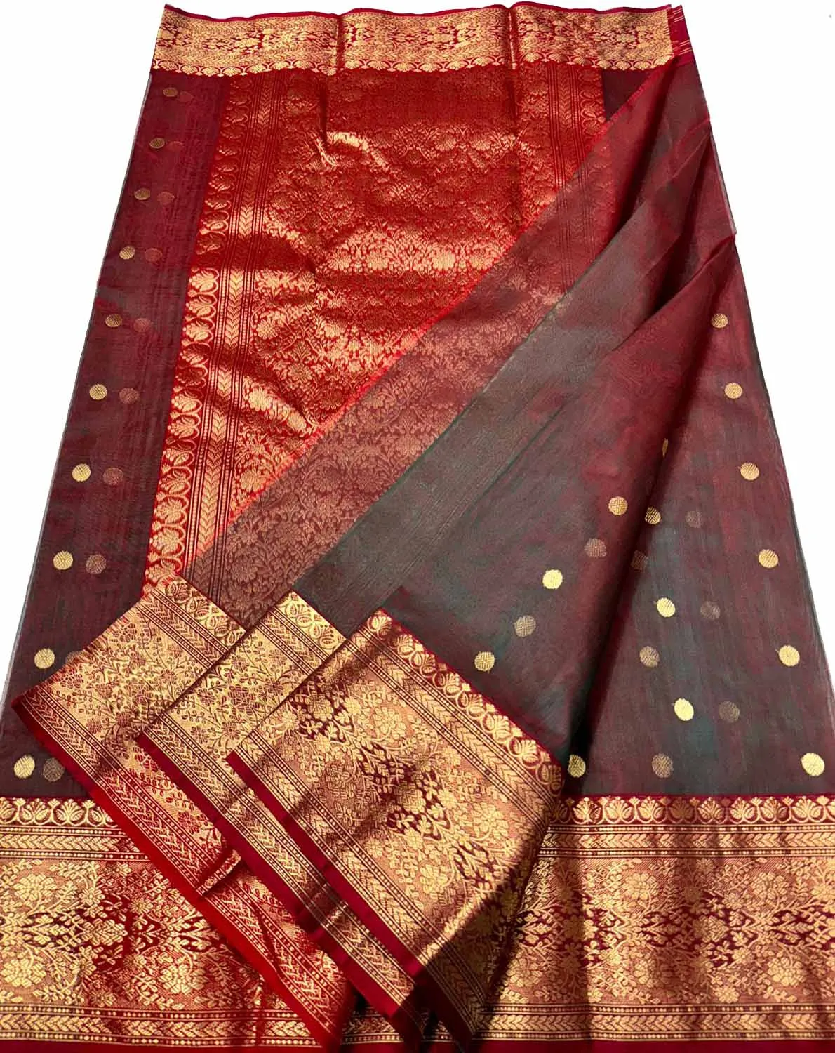 Elegant Maroon Chanderi Silk Saree - Handloom Beauty