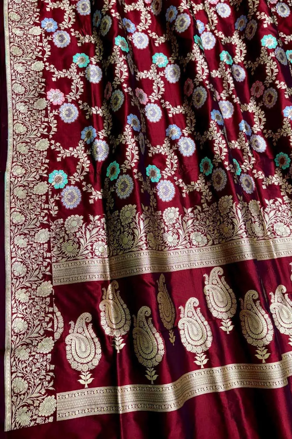 Elegant Maroon Handloom Banarasi Meenakari Saree