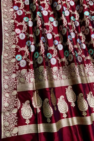 Elegant Maroon Handloom Banarasi Meenakari Saree