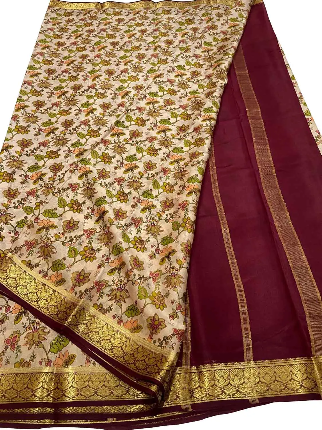 Elegant Pastel & Maroon Crepe Saree with Digital Print