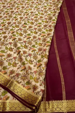 Elegant Pastel & Maroon Crepe Saree with Digital Print