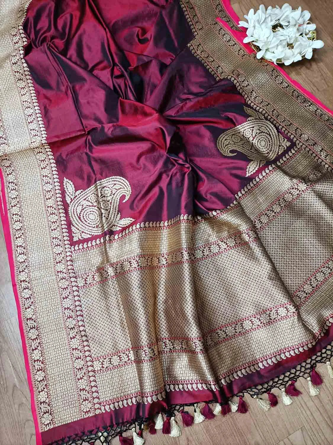 Exquisite Maroon Handloom Banarasi Katan Silk Saree