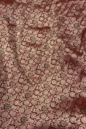 Exquisite Maroon Handloom Banarasi Pure Katan Silk Brocade Meenakari Double Zari Fabric ( 2.5 Mtr )