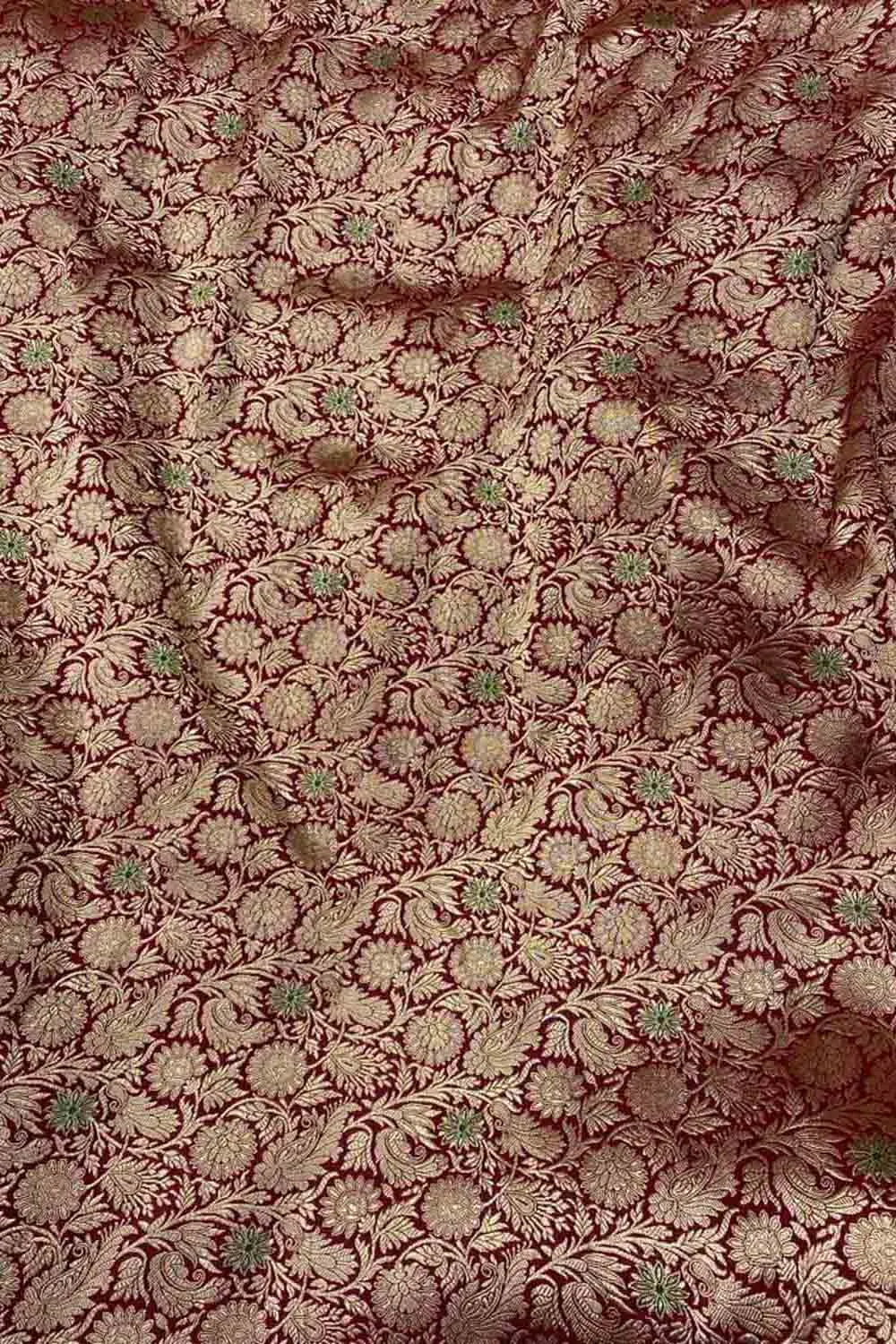 Exquisite Maroon Handloom Banarasi Pure Katan Silk Brocade Meenakari Double Zari Fabric ( 2.5 Mtr )