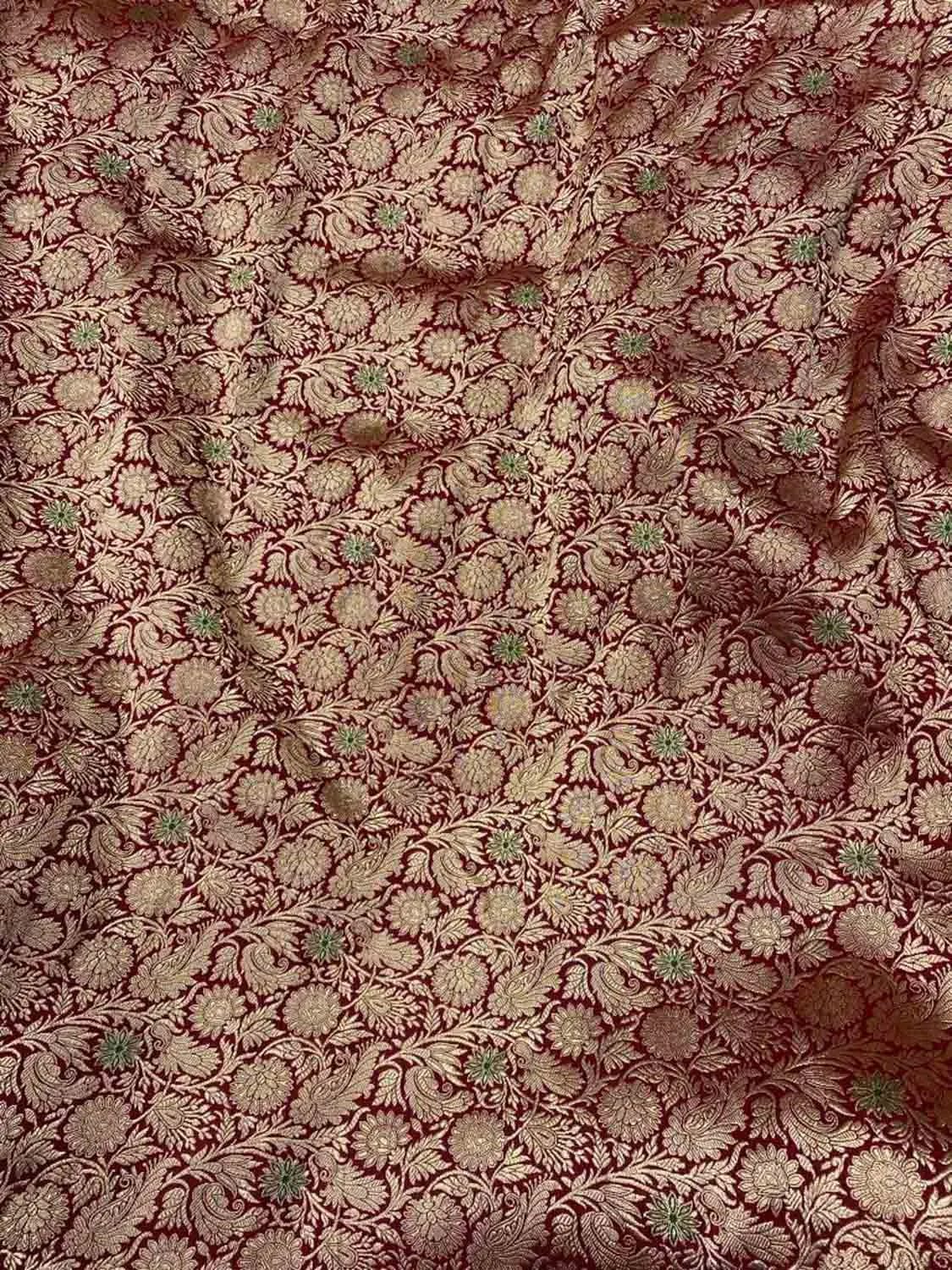 Exquisite Maroon Handloom Banarasi Pure Katan Silk Brocade Meenakari Double Zari Fabric ( 2.5 Mtr )
