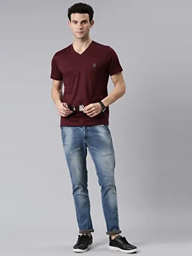 F A S O Mens Organic Cotton V-Neck T-Shirt Maroon