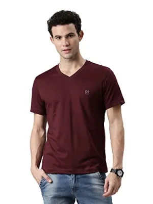 F A S O Mens Organic Cotton V-Neck T-Shirt Maroon