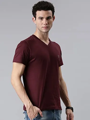 F A S O Mens Organic Cotton V-Neck T-Shirt Maroon