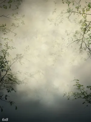 Green Gray Branches Misty Nature Photography Backdrop