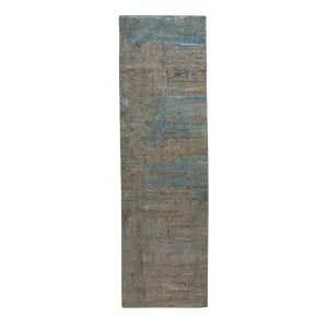 Grey & Blue Modern Wool Silk Blend Runner - 4' x 13'7"