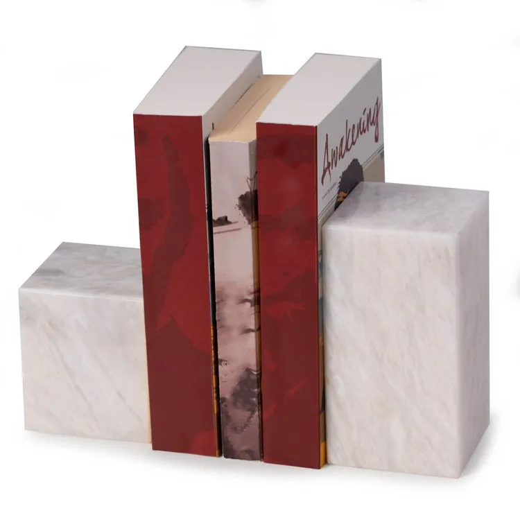 Hathaway White Marble Cube Design Bookends Set of 2