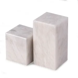Hathaway White Marble Cube Design Bookends Set of 2