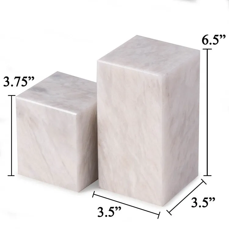 Hathaway White Marble Cube Design Bookends Set of 2