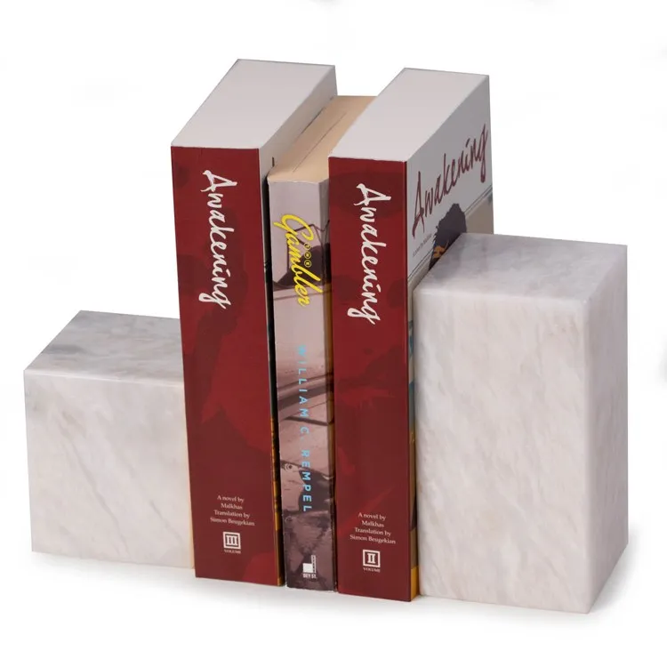 Hathaway White Marble Cube Design Bookends Set of 2