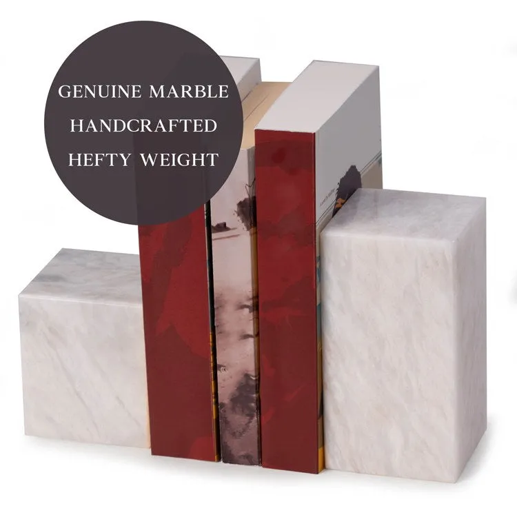 Hathaway White Marble Cube Design Bookends Set of 2