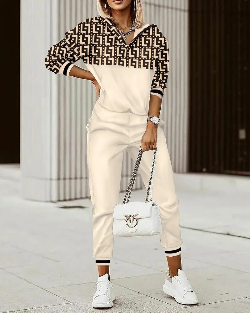 Ivyshape | Commuter Top Printed Trousers Zipper Fashion Suit