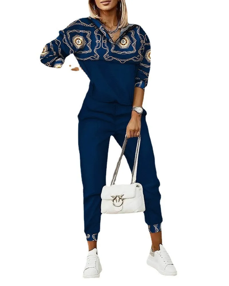 Ivyshape | Commuter Top Printed Trousers Zipper Fashion Suit