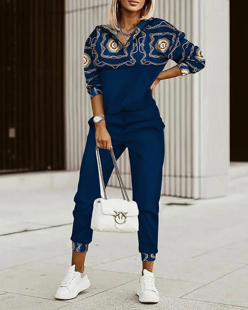 Ivyshape | Commuter Top Printed Trousers Zipper Fashion Suit