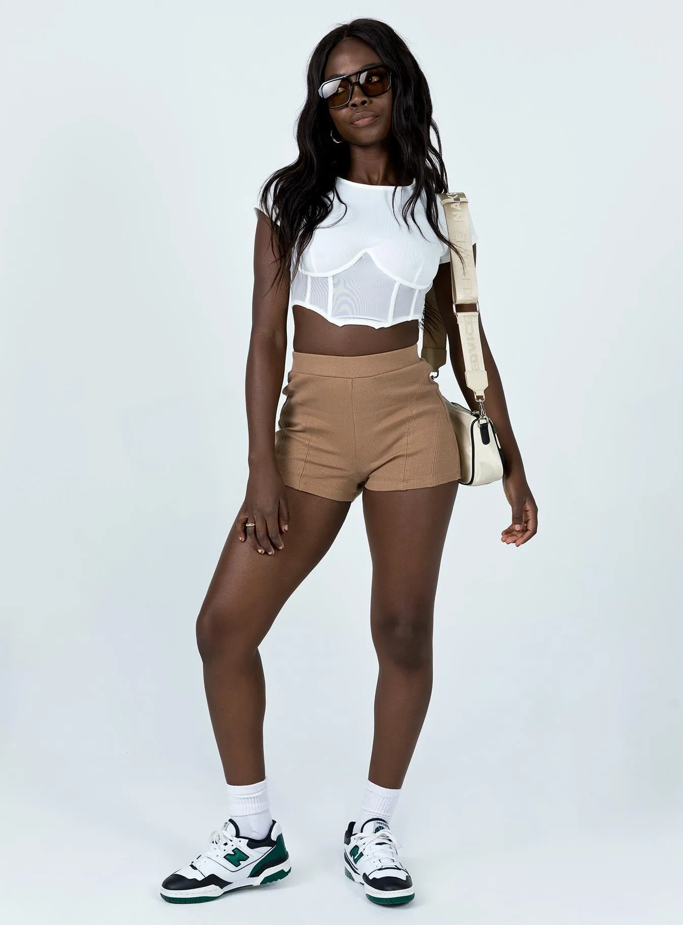 Kim Rib Bike Shorts Beige